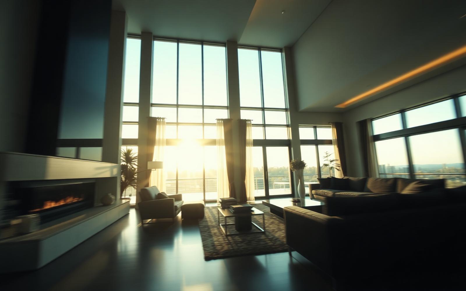 Sunlit modern living room used as a virtual tour still